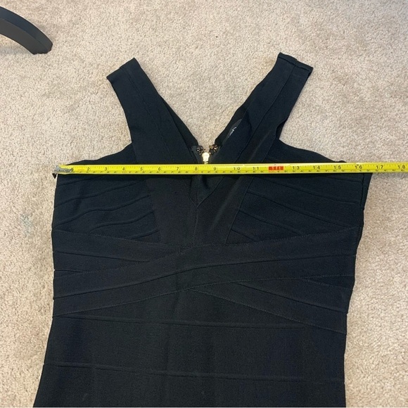 BEBE black halter top bandage bodycon cocktail midi dress Sz L - Picture 7 of 8